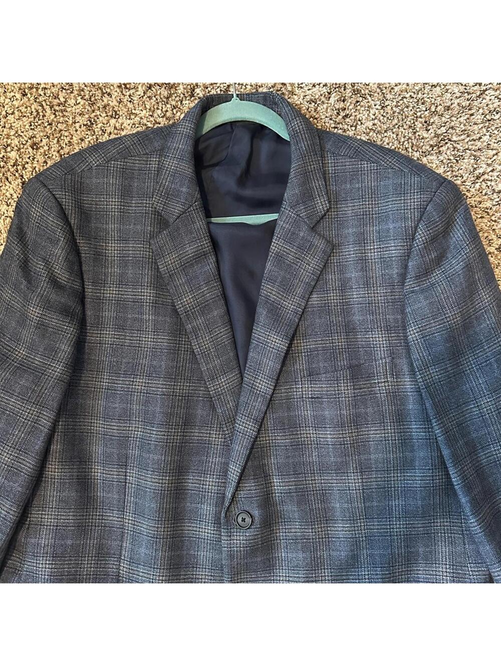 100% cashmere John W Nordstrom Men's blue Plaid Blazer 48R